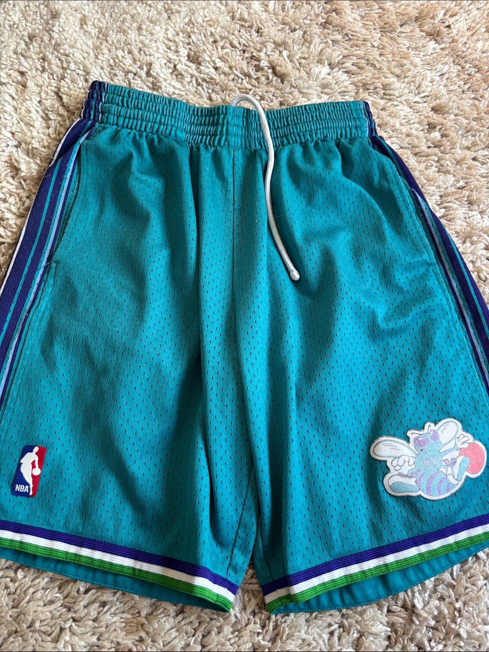 Teal Athletic Mesh Basketball Shorts with Bee Patch